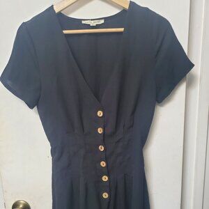 Haute Monde Black V Neck Button Front Short Romper Women's Size S